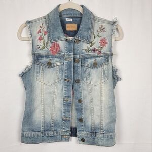 Embroidered Denim Vest with Floral Design #1496